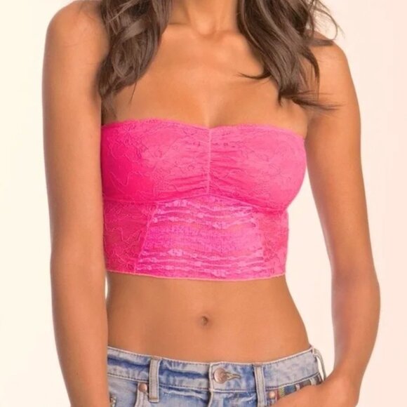 NWT FREE PEOPLE Women’s Gallon Lace long line Bandeau Bra Neon Coral size XS - Picture 1 of 8
